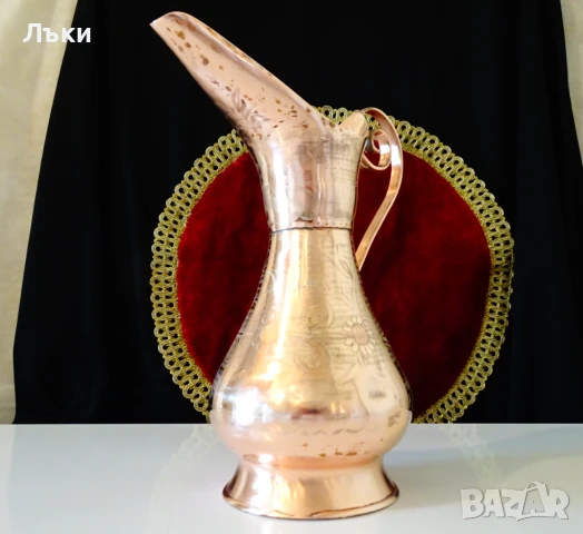 Медна кана,релефно писана,чиста червена мед. , снимка 2 - Антикварни и старинни предмети - 51265943