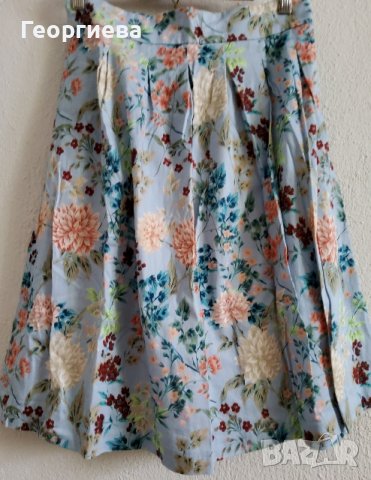 Светлосиня памучна пола с красив флорален десен, снимка 6 - Поли - 37741040