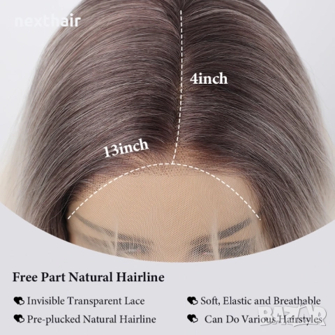 75 см Светло руса дантелена омбре перука с тъмни корени на път 13Х4, снимка 5 - Аксесоари за коса - 51836248