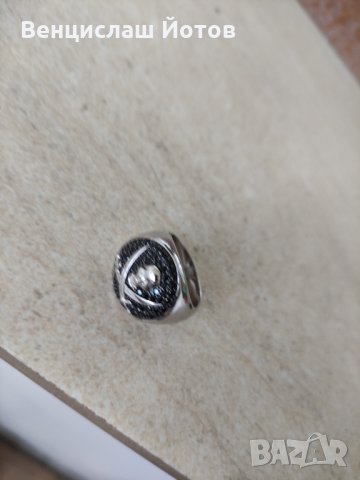 Сребърен пръстен с камъни череп и кости, снимка 2 - Пръстени - 33990035