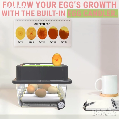 Чисто нов инкубатор за 12 яйца OKKÖBI с автоматично обръщане на яйцата и контрол на влажността ..., снимка 4 - За птици - 51886968