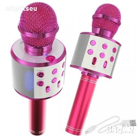 Караоке микрофон с розов високоговорител