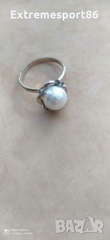 Златен пръстен с перла и диаманти, снимка 1