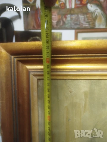 Голяма авторска испанска картина. Масло върху платно каширано на фазер. Подписана. Дървена стара рам, снимка 9 - Антикварни и старинни предмети - 51285800