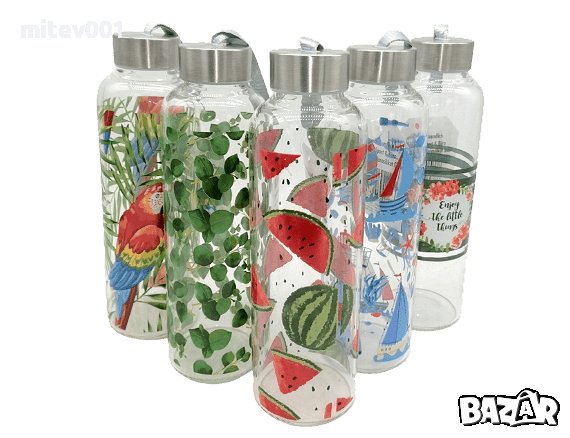 Бутилка за пиене от закалено боросиликатно стъкло Мотиви 500 мл., снимка 1