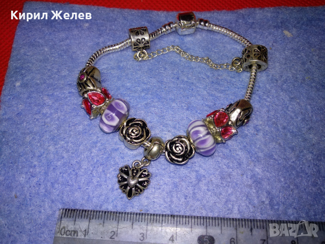 КРАСИВА ФЛОРАЛНА ПОСРЕБРЕНА МЕДНА АРТ ГРИВНА с ЦВЕТНО СТЪКЛО - РЕПЛИКА на ПАНДОРА МАРКИРАНА 44195