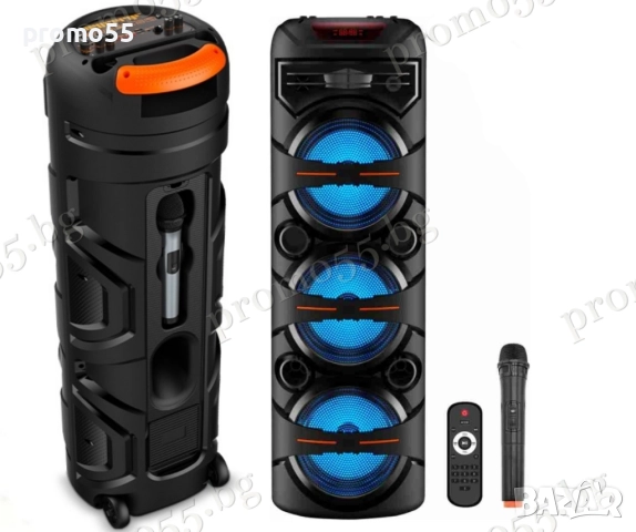 Голяма тонколона 95см. 3х8 инча с безжичен микрофон, дистанционно, RGB, снимка 2 - Тонколони - 52596202