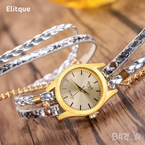 Дамски ръчен часовник тип гривна с верижки за увиване около китката. Цветове - бял или златен., снимка 12 - Дамски - 53376176