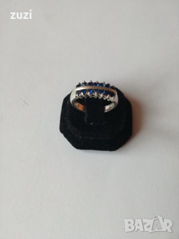 Сребърен пръстен с тъмно сини циркони - 925 сребро