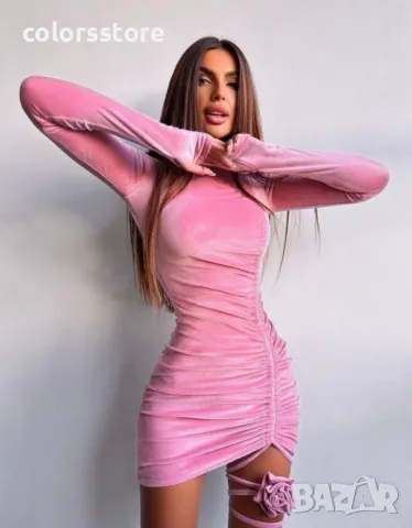 Дамска рокля с роза Kadife pink, снимка 2 - Рокли - 48094881