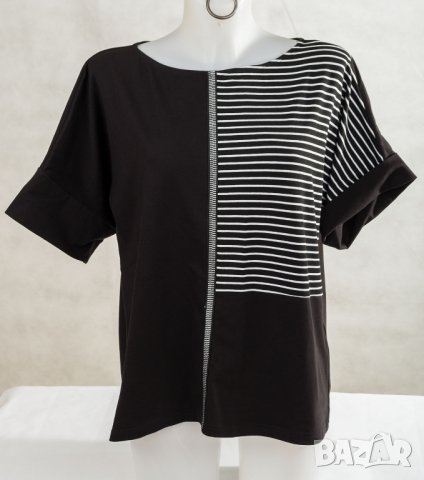 Широка дамска блуза в черно и бяло марка Enny EU40 - EU44, снимка 2 - Блузи с дълъг ръкав и пуловери - 38404342