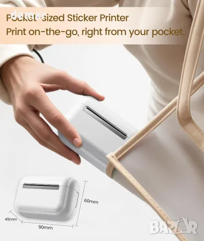 Tattmuse мини термичен принтер Q02E, Bluetooth, с 3 ролки термо хартия, бял, снимка 4 - Принтери, копири, скенери - 49689233