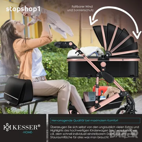 Комбинирана детска количка 3 в 1 Kesser® Loops, пълен комплект, включващ бебешка вана и спортна седа, снимка 8 - Детски колички - 50071422