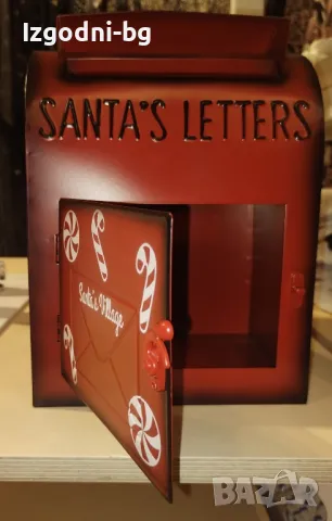 Метална коледна кутия "Santa's letters"  с отваряща се вратичка, снимка 6 - Декорация за дома - 47709243