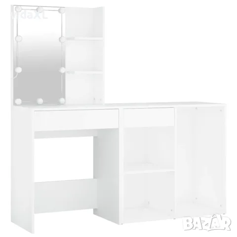 vidaXL LED тоалетка с шкаф, бяла, инженерно дърво, снимка 7 - Тоалетки - 56146550