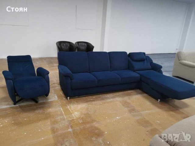 Нов Син ъглов диван и фотьойл релакс "Tyler" от плат, снимка 7 - Дивани и мека мебел - 39331294