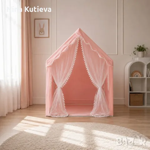 Розова детска палатка къща за стая, снимка 11 - Играчки за стая - 56340631