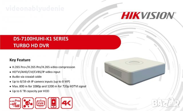 Hikvision DS-7104HUHI-K1(S) 4х5MP+AoC AHD/CVI/TVI(1xКанал8МР)+2IPx6MPx или 8хIPх8Mегапиксела + Аудио