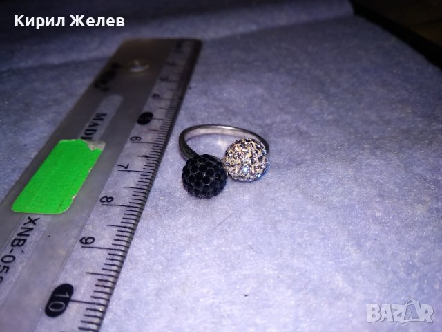 НЕЖЕН СРЕБЪРЕН ПРЪСТЕН ТОПЧЕТА СРЕБРО 925 с БЯЛ и ЧЕРЕН ЕМАЙЛ и КРИСТАЛЧЕТА 36398, снимка 6 - Пръстени - 39547641