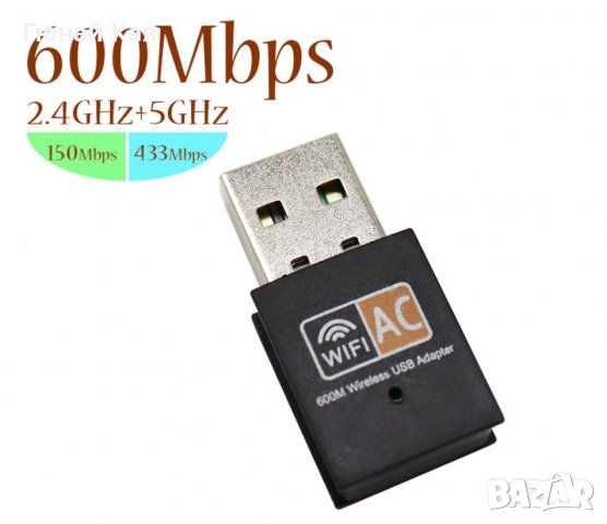 Мини USB Wifi адаптер 600Mbps с AC стандарт 2.4GHz-5GHz 802.11a/b/g/n/ac, снимка 3 - Мрежови адаптери - 35286110