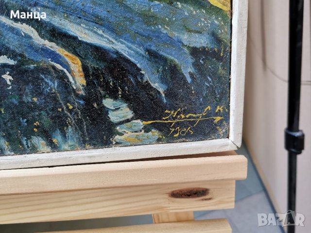 Стара картина масло върху фазер, снимка 6 - Картини - 37188627