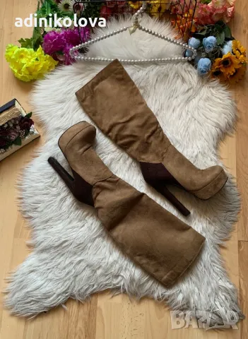 Бежово/кафяви ботуши на ток, снимка 1