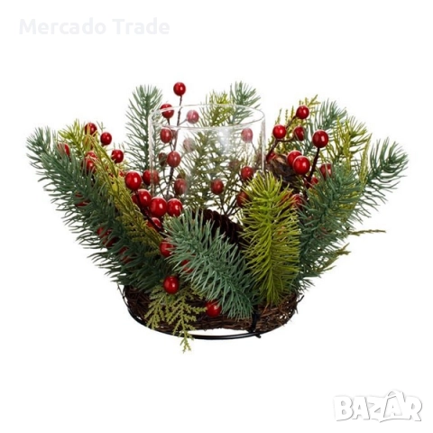 Коледен венец с поставка за свещ Mercado Trade, Метал, Борови клонки, Зелен , снимка 2 - Декорация за дома - 52215654