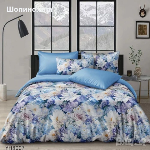 Флорални десени от памучен сатен с ластик, 4 части   4 части, двоен комплект С ЛАСТИК, снимка 8 - Спално бельо - 54068590