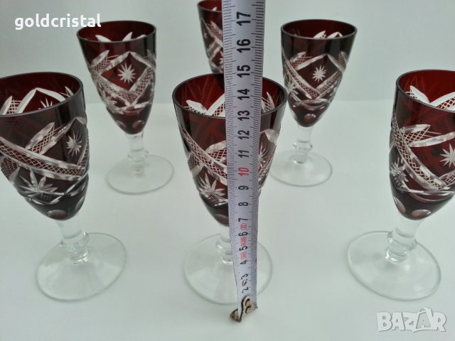 Кристални чаши цветен червен кристал , снимка 5 - Антикварни и старинни предмети - 37312033