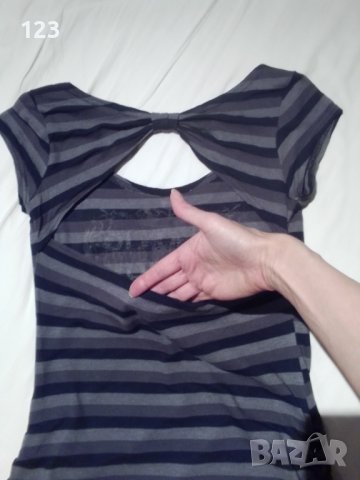 Тениска с интересен гръб, отпред със сребрист мотив с блестящи камъчета, снимка 6 - Тениски - 37758420