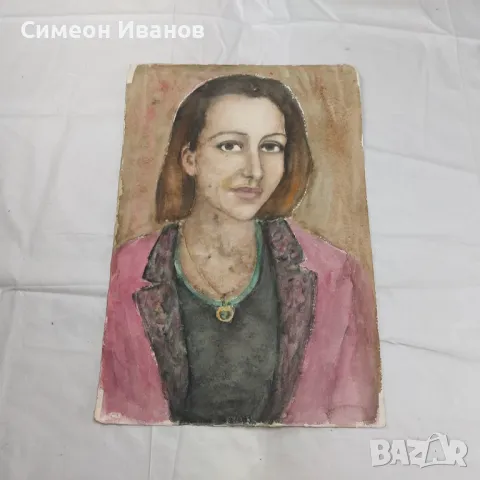 Интересна стара картина акварел портрет SG2025, снимка 2 - Картини - 47577249