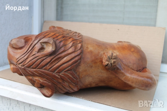Дървена скулптура на лъв, снимка 7 - Антикварни и старинни предмети - 52392568