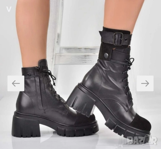 Дамски черни кожени боти кубинки ботуши Tinti естествена кожа платформа 38 номер , снимка 5 - Дамски боти - 52614014