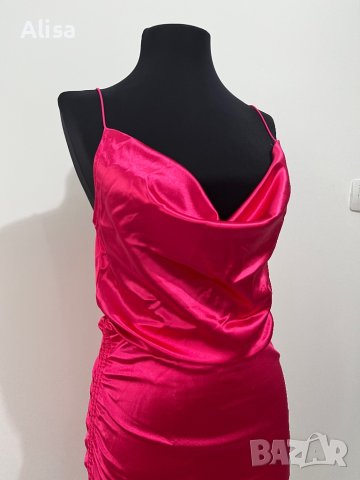 Сатенена розова рокля, снимка 5 - Рокли - 40577625