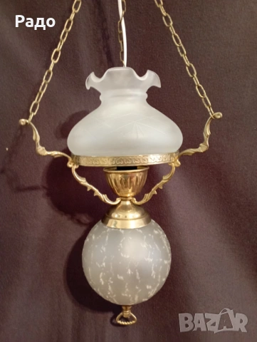 Старинен бароков полилей със стъклен абажур, снимка 3 - Полилеи - 54133580