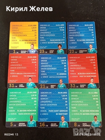 Колекционерски картички на футболисти ДЖЕРОМ БОАТЕНГ,МАРКО РЕУС,ЛЕРОЙ САНЕ 13676, снимка 9 - Колекции - 51703317