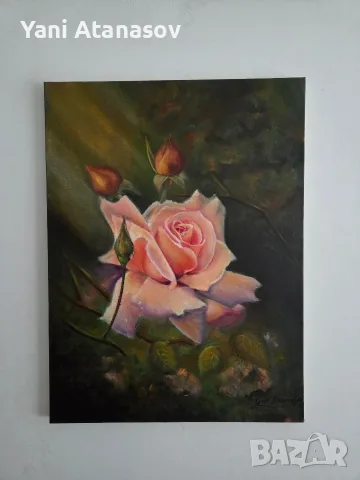 Авторска маслена картина "Първата“ (60х45 см) – флорална тематика, масло/платно