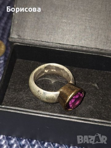 Дамски сребърен пръстен с аметист , снимка 2 - Пръстени - 39475790