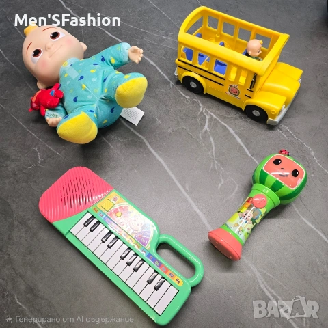 Cocomelon - сет музикален автобус,микрофон,пиано,музикална плюшена играчка,фигури