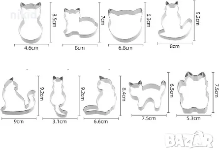 сет 9 бр коте котки котета метални форми резци форма резец тесто сладки, снимка 6 - Форми - 47514795