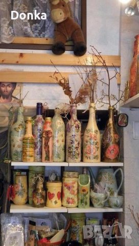 Рисувани шишета-вази, затваряеми бутилки, уникатни чаши, чинии, фруктиери, кашпи, снимка 2 - Обзавеждане за заведение - 36921424