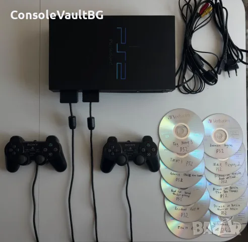 (Хакнат) PlayStation 2 FAT + 2 оригинални джойстика + 12 игри – 95 €