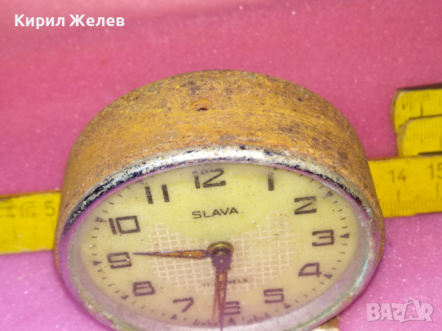 SLAVA MADE in USSR Стар КОЛЕКЦИОНЕРСКИ РУСКИ БУДИЛНИК МЕХАНИЧЕН НАСТОЛЕН ЧАСОВНИК СЛАВА СССР 24937, снимка 8 - Антикварни и старинни предмети - 44536272