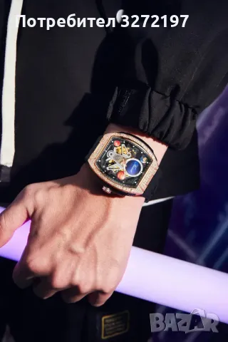 KUERST Луксозен Автоматичен Механичен Часовник,инкрустиран с малки изкуствени диаманти, снимка 8 - Мъжки - 48030260