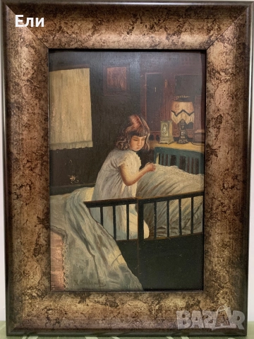 Маслена картина, “Лека нощ”, К. Бъчварова, 1940, снимка 2 - Картини - 52553466