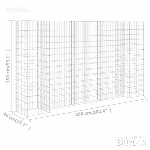 vidaXL Габион плантер Н-образен, стоманена тел, 260x40x150 cм, снимка 6 - Саксии и кашпи - 56146141