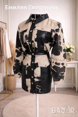 Дамски комплект от кожена риза и пола , снимка 3 - Якета - 54143227