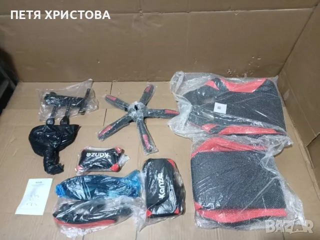 Удобен геймърски стол с поставка за крака и масажна лумбална възглавница, Черно-червен, снимка 4 - Столове - 55993431
