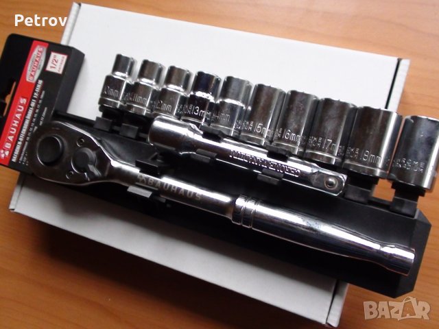 BAUHAUS - 1/2" Качественна Гедория от BAUHAUS DEUTSCHLAND !!! Вложки 10 - 19 mm !!! ЧИСТО НОВА !!!, снимка 5 - Гедорета - 31645482