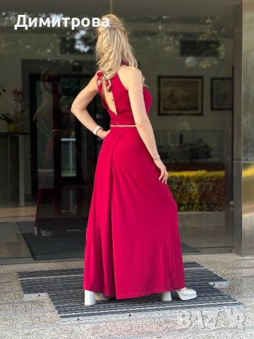 Дамски еластичен стилен червен костюм с пола панталон XS-XL, снимка 3 - Костюми - 49407866